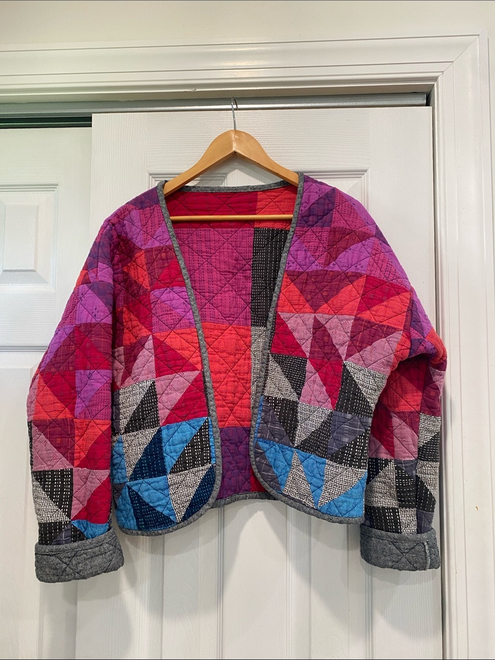 Women’s Multicolor Quilted Patchwork Jacket - Pink & Blue